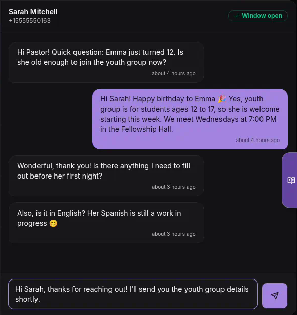Reply typed in the thread's reply field before sending