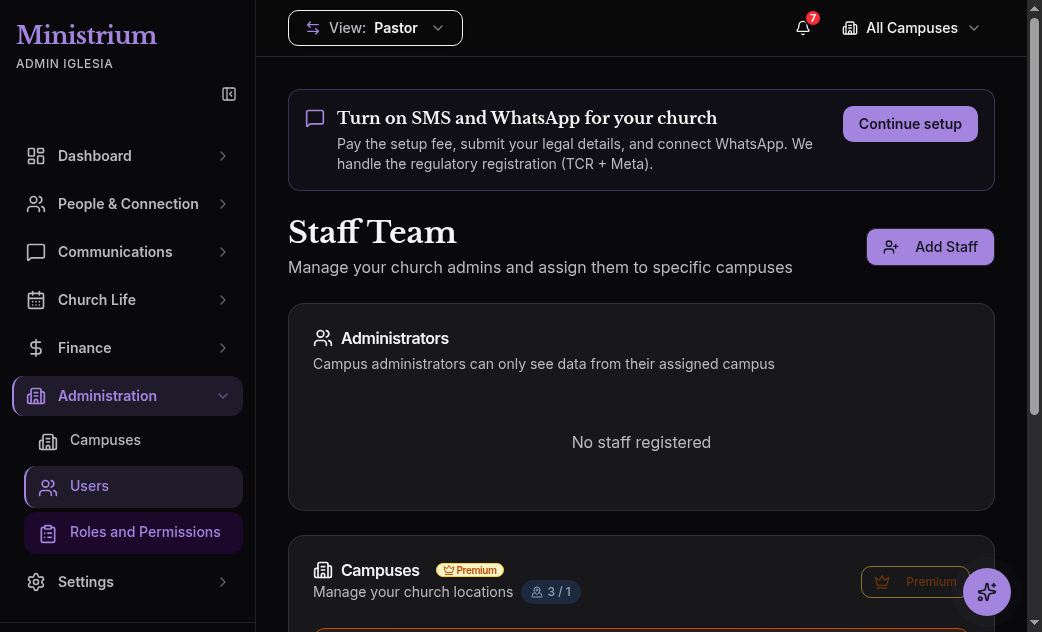 Screenshot of Church → Team