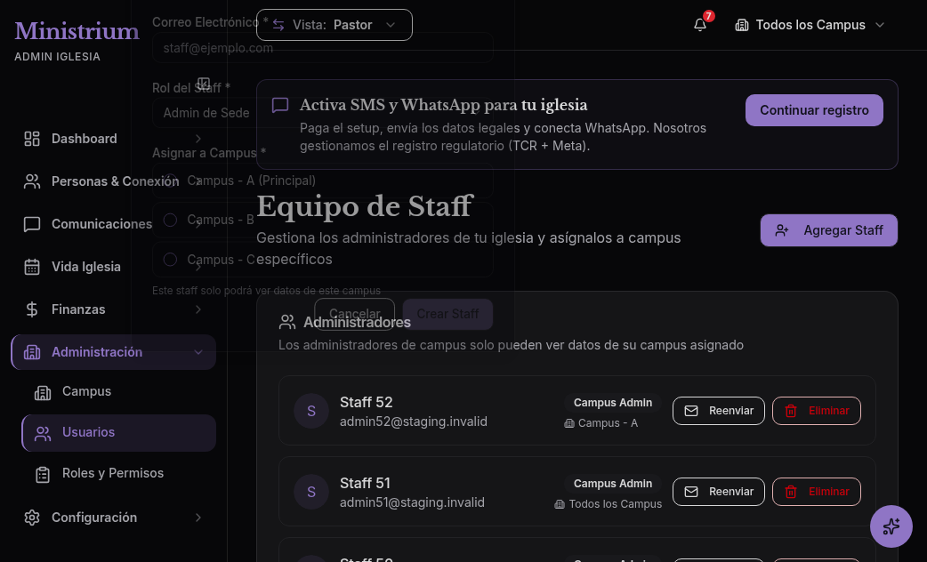 Captura de pantalla del diálogo Agregar Staff