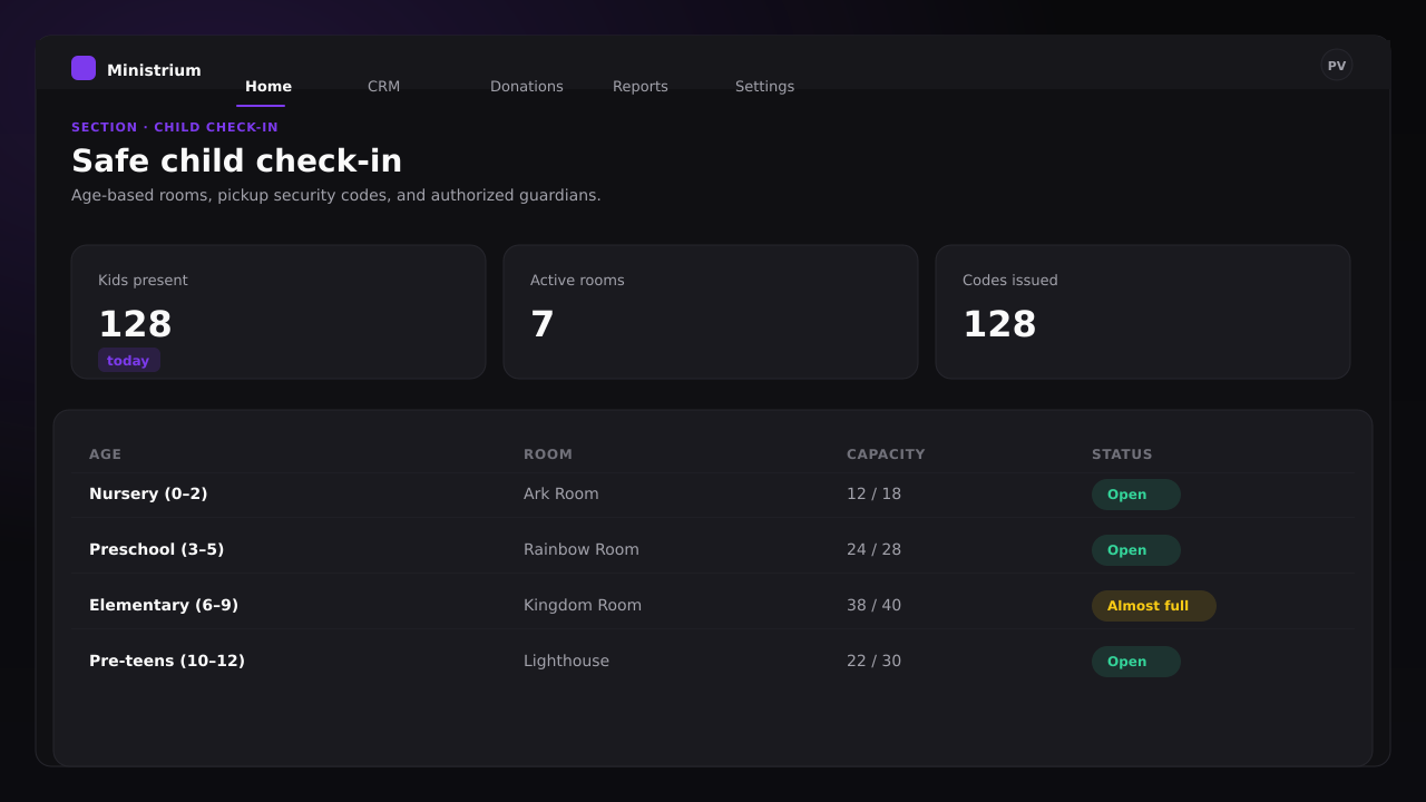 Screenshot of the Child Check-In admin panel