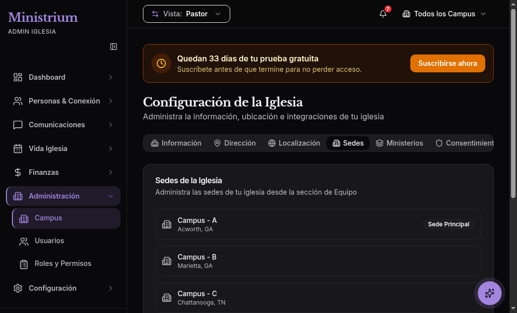 Screenshot of the Multi-Campus admin panel