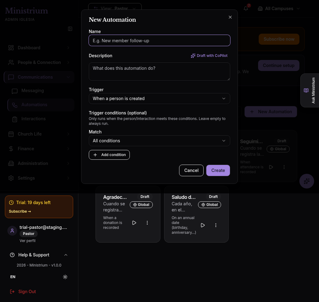 Dialog for creating an automation in English