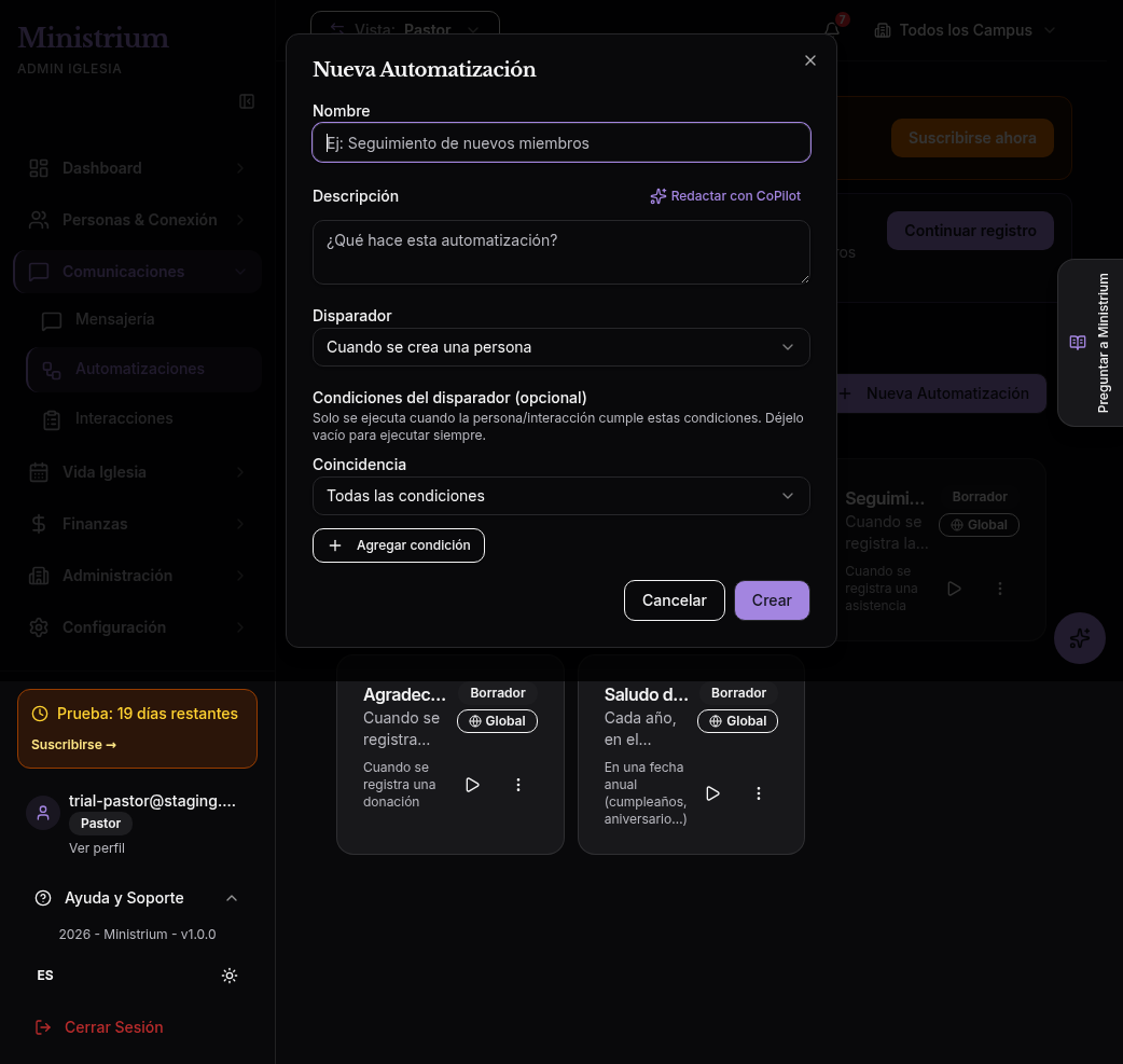 Diálogo para crear una automatización en español
